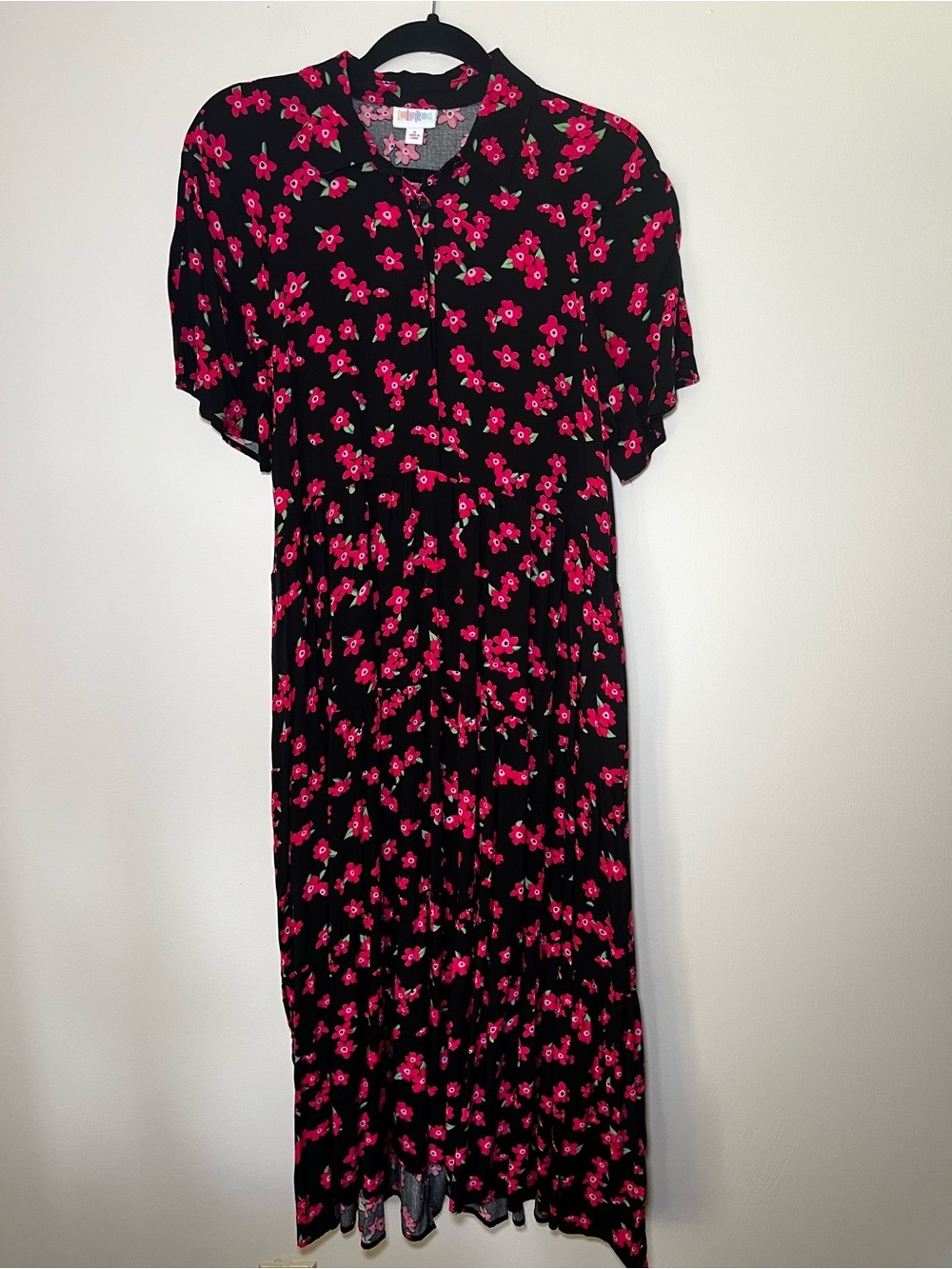 LuLaRoe Helene Black Dress with Pink Floral Print
